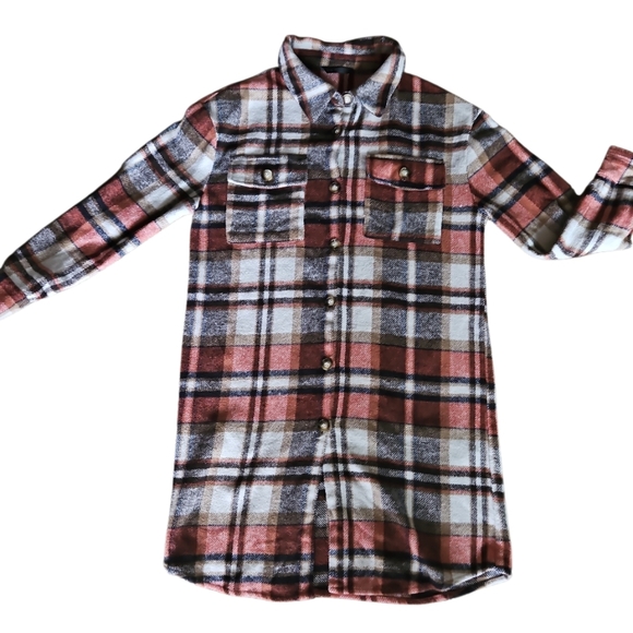 Shein Plaid Long Shacket Flannel Coat Jacket Fall Winter Casual Pre-Owned Size M - Picture 14 of 17